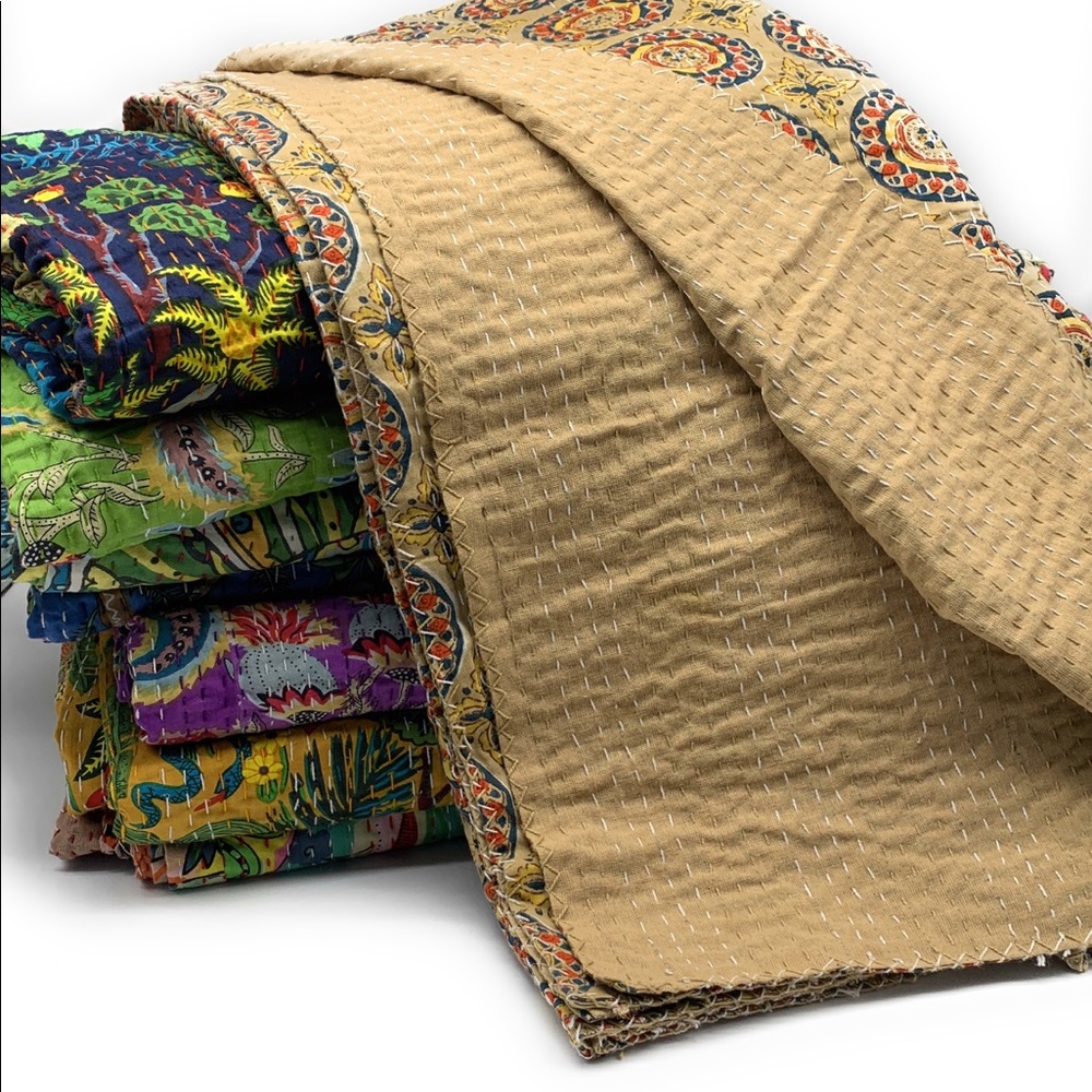 Hand Stitched Kantha Quilt Bedcover